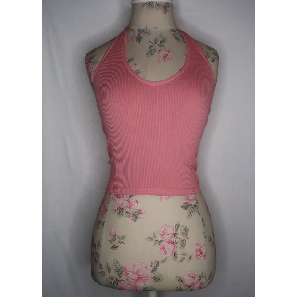 Out From Under Pink Ribbed Halter Crop Top Womens Small Y2K Seamless Summer